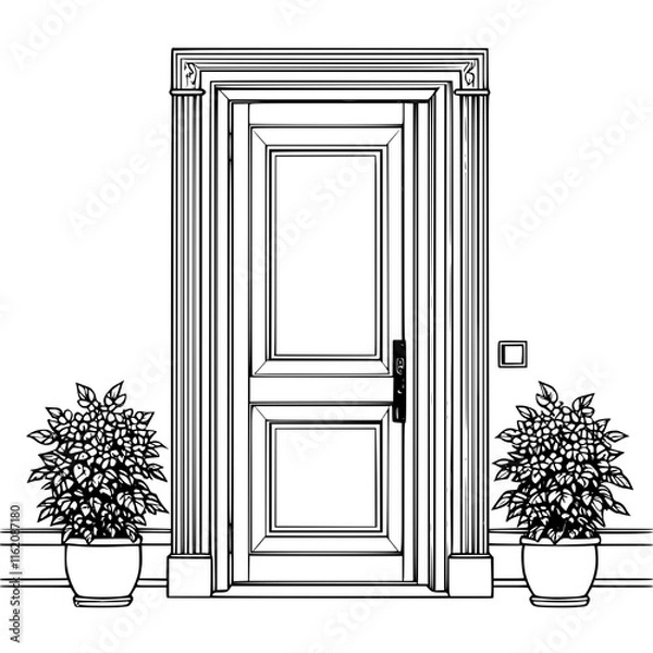 Obraz door with two flower pots