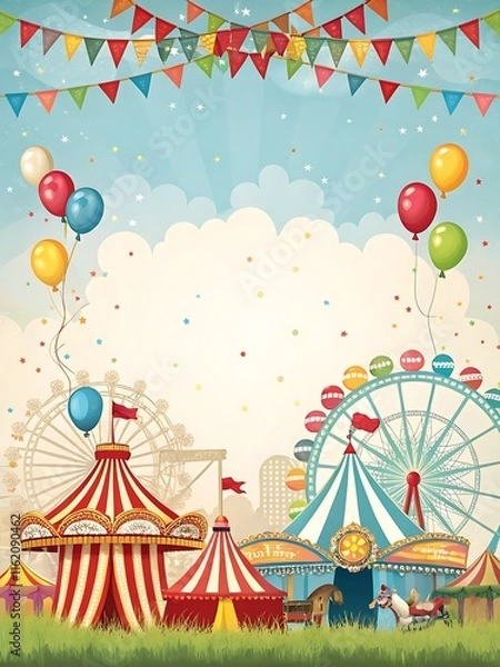 Obraz "Festive carnival-themed design with bright colors and playful elements, perfect for adding event details."