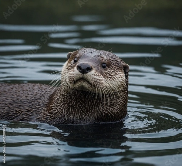 Fototapeta Photograph an otter floating on its back.