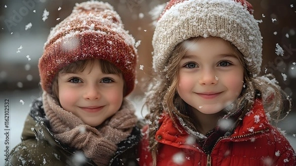 Fototapeta Children Playing with Snow in the Garden