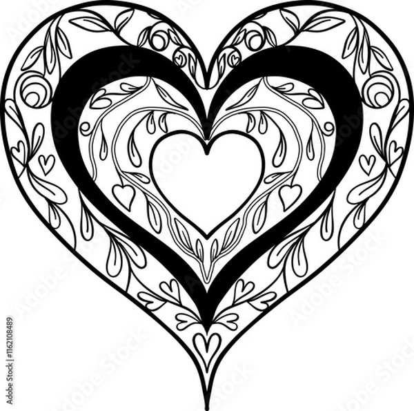 Obraz Vector of Ornate Heart with Floral Pattern and Decorative Elements