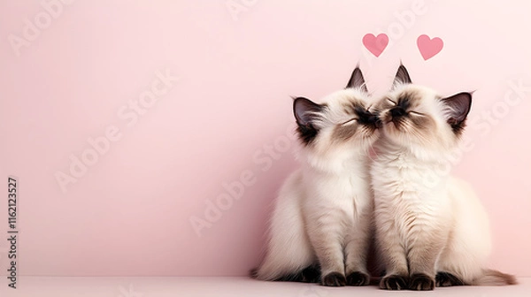 Fototapeta Adorable cats kissing cute moment studio background romantic vibes