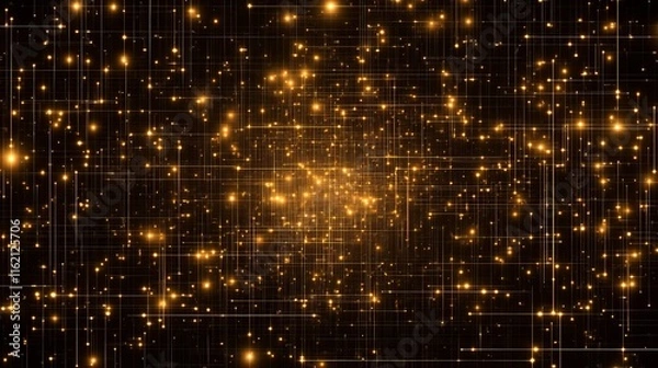 Fototapeta Golden Grid Abstract Network of Light and Stars