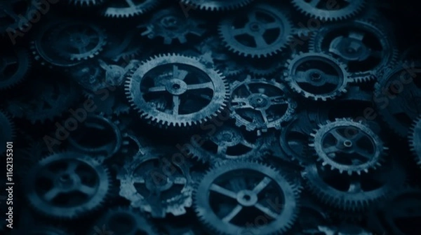 Fototapeta Interlocking Gears Complex Machine Mechanism Close-Up