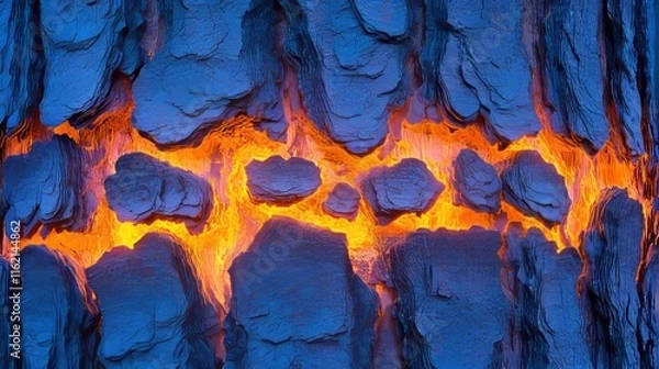 Obraz Molten Lava Flowing Through Volcanic Rock Crevices