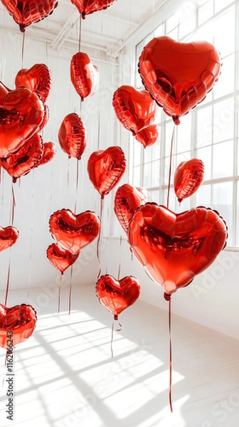 Fototapeta pink balloons in the shape of a heart under the ceiling