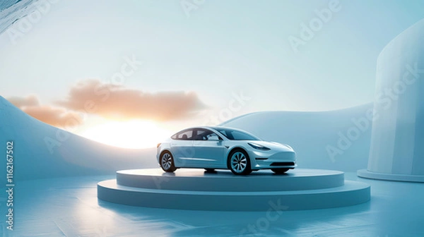 Fototapeta new energy vehicle is displayed in the center of an abstract background