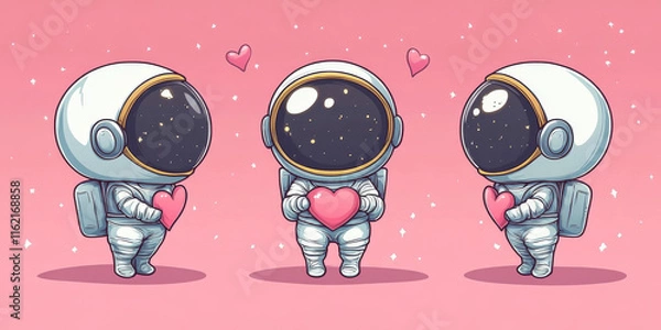 Obraz Astronaut in love with hearts. Cute illustration in cartoon style. Valentine's day Background. Love and Romantic concept.