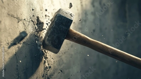 Obraz Sledgehammer smashing concrete wall.