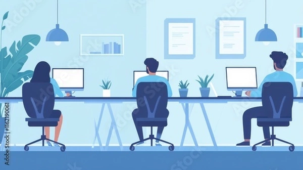 Fototapeta Modern Workspace with Team Collaboration and Natural Lighting