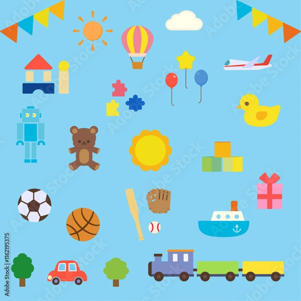 Obraz シンプルでかわいいおもちゃのイラストセット（フラットデザイン）