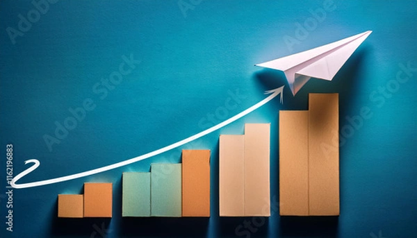 Obraz paper airplane ascending along a graph of rising profits symbolizing financial growth