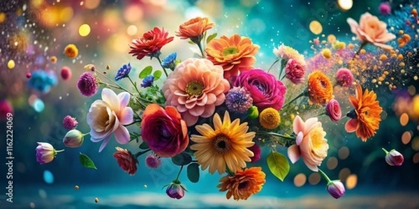 Fototapeta Stunning Fake Flower Background: Action Shot Photography - Vibrant Artificial Blooms