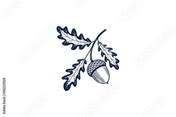 Obraz acorn with stems line art vector illustration on white background