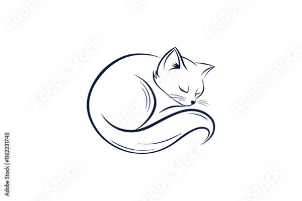 Obraz adorable sleeping cat line art vector illustration