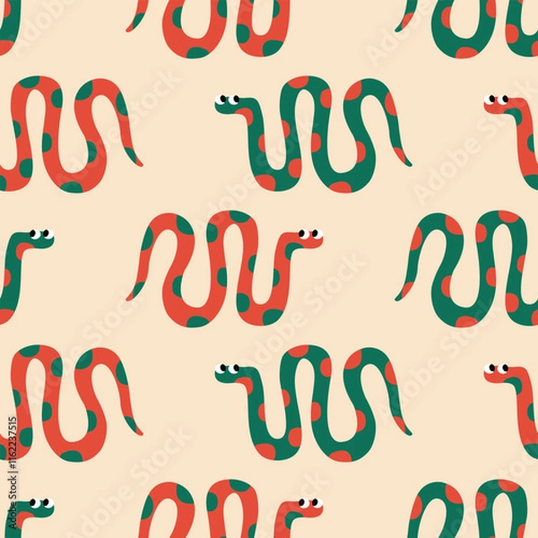 Obraz Colorful snakes hand drawn vector illustration. Amazonian jungle serpents seamless pattern for kids fabric or wallpaper.