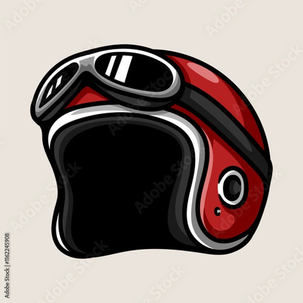 Fototapeta retro motorcycle helmet colored isolated drawing line art style sketch classic vintage design illustration