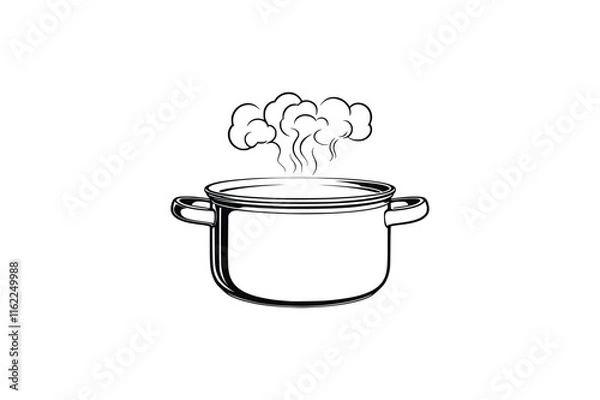 Obraz Simple black and white vector of a cooking pot with a lid steam rising from the top