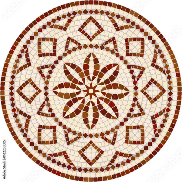 Fototapeta Classic circular mosaic ornament in brown and beige colors. For ceramics, tiles, ornaments, backgrounds and other projects.