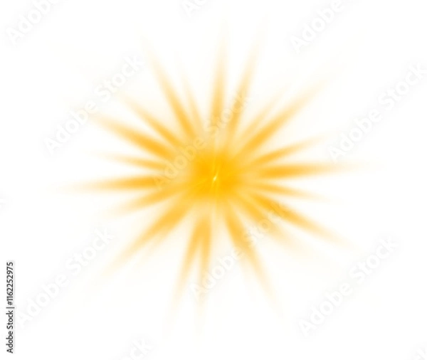 Fototapeta The isolated burst of light with gold rays on a transparent background is ideal for creative projects, cutout, png.