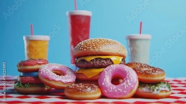 Fototapeta The Burger and Donuts Feast