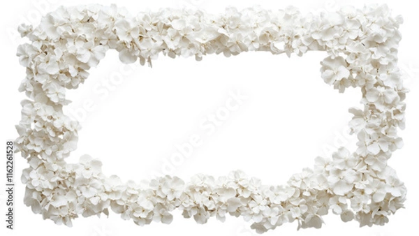 Fototapeta White Floral Square Frame, delicate clusters of white flowers elegantly arranged on a pristine white backdrop, creating a serene and sophisticated display