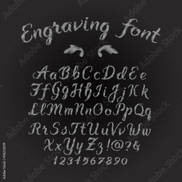 Fototapeta Engraving font set