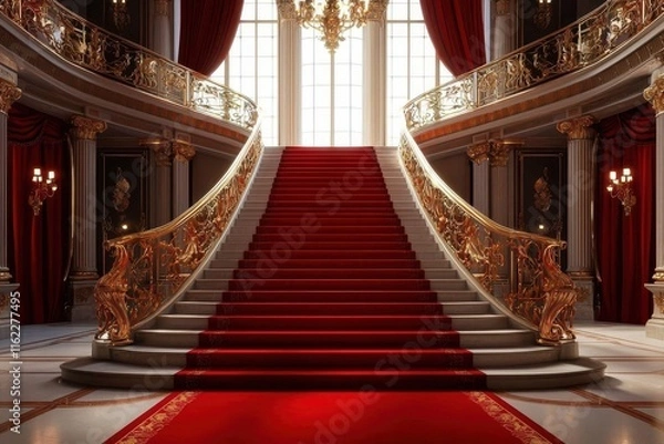 Obraz Grand palace staircase adorned with a luxurious red carpet.