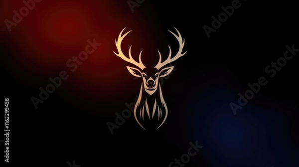 Fototapeta High contrast, low-key lighting. Logo Nature elements and stylized deer, seamlessly combined, creating a distinctive and visually appealing brand representation. Electric vivid colors, deep shadows, d
