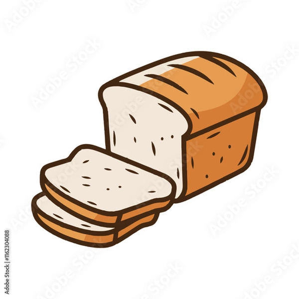 Obraz Freshly baked bread, white background icon isolated Pro Vector.A fresh baked bread, a gourmet snack.Hand drawn bread and bakery vector illustration.
