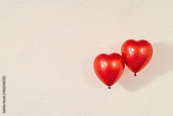Fototapeta glossy red heart balloon slightly floating above white background casting soft diffused shadow