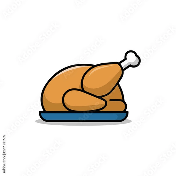 Obraz chicken meat icon vector design template in white background Pro Vector.Roasted turkey design. Thanksgiving food symbol. Cartoon style vector. Pro Vector
