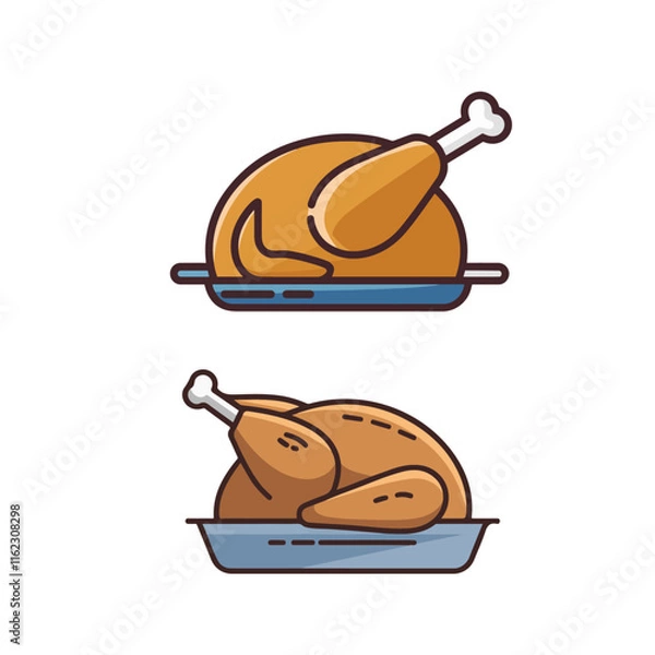 Obraz chicken meat icon vector design template in white background Pro Vector.Roasted turkey design. Thanksgiving food symbol. Cartoon style vector. Pro Vector