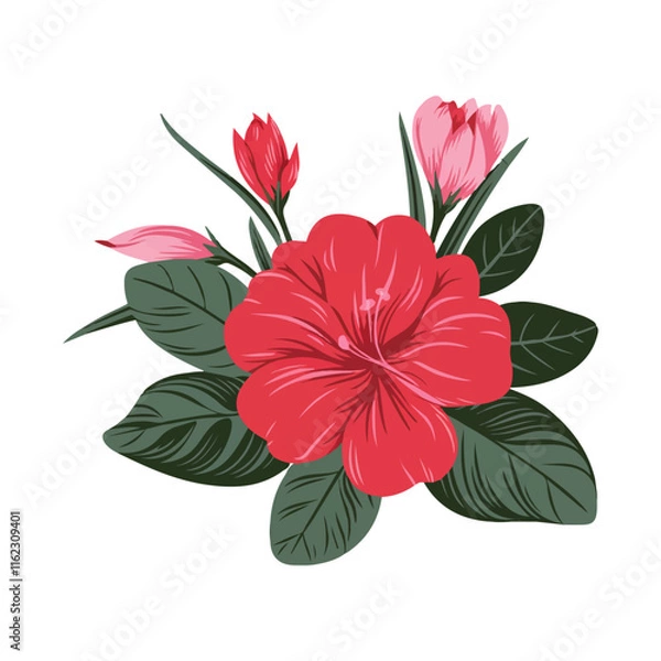 Obraz Azalea flower isolated on transparent background.
Colorful Leaves and Flowers Vector Art.Beautiful Flower Minimalist Floral Illustration Pro Vector.
