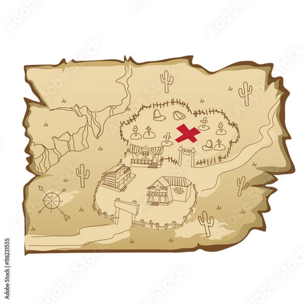 Obraz Map in wild West style with village and cemetery