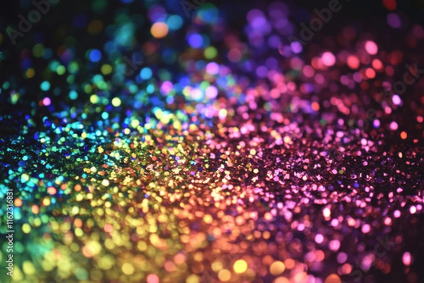 Fototapeta Colorful glitter pattern sparkling in vibrant hues on a dark background