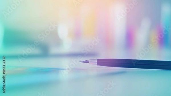 Fototapeta close-up of stylus pen interacting with touch screen vibrant graphs and models glowing under soft light