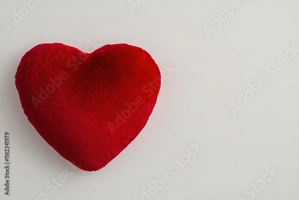 Fototapeta red plush heart pillow resting on clean white background its texture illuminated with soft highlights