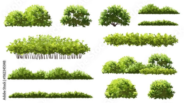 Fototapeta  Vector watercolor green  tree or forest side view isolated on white background for landscape and architecture drawing,elements for environment or and garden,Shrub for section