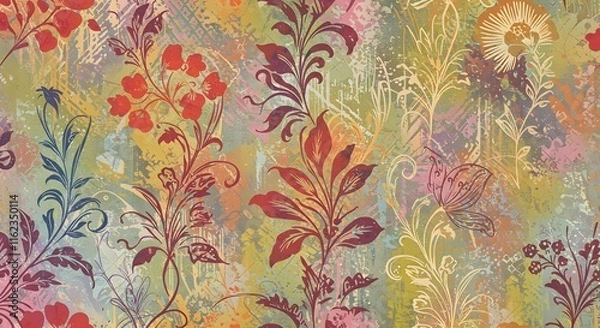 Fototapeta Vintage Seamless floral pattern with leaves. Abstract stylish background with stylized petals