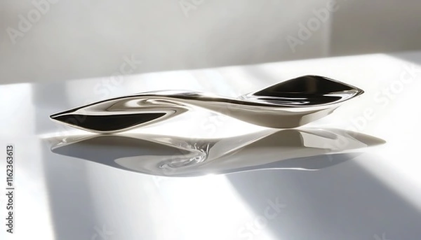 Fototapeta A silver pin with a sleek, modern design resting on a clean white surface, highlighted by bright lighting and sharp reflections. contrast, white background, well-lit, 