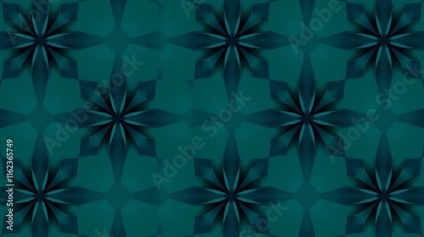 Fototapeta Teal Floral Kaleidoscope: A mesmerizing seamless pattern of dark teal flowers, creating a kaleidoscopic effect. Perfect for backgrounds, textiles, and decorative designs.