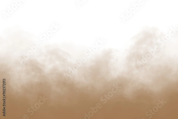Fototapeta Soil dust rising isolated on transparent background. Brown sand dust soil powder. Smoke effect. Smog or fog floating. smoke cloud particles. Blurred dust explosion rising. Design elements, PNG