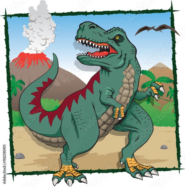 Fototapeta Jurassic nature, illustration of a dinosaur Tyrannosaurus rex. Ideal for educational and informative materials
