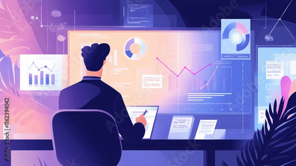 Obraz Business analyze financial data illustrate growth charts for strategic planning