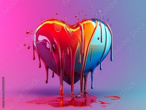 Obraz Colorful paint dripping in the shape of a heart
