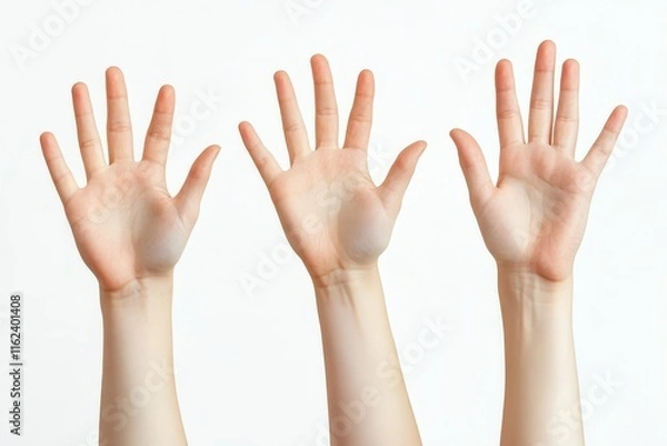 Obraz Three open hands displaying palms, showcasing different angles and positions.