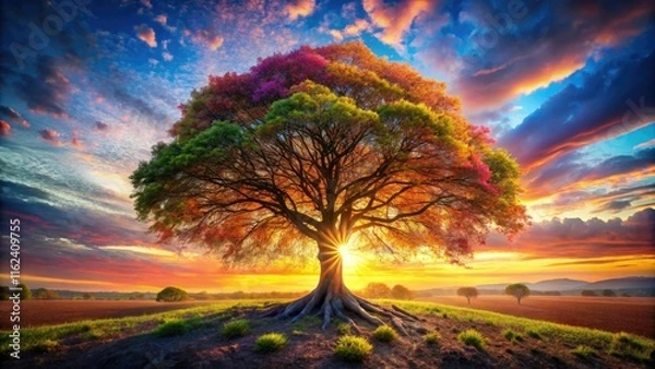Fototapeta Hope springs eternal from this colorful Tree of Life, a fantasy art image of rebirth and renewal.