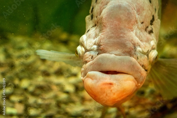 Fototapeta Front view of a giant gourami with kissy lips