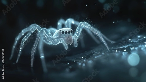 Fototapeta Ethereal Spider with Sparkling Texture on Dark Background